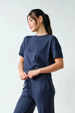 Mono b Loungewear- Sleepwear - Tops Brushed Hacci Dolman Short Sleeve Top Navy