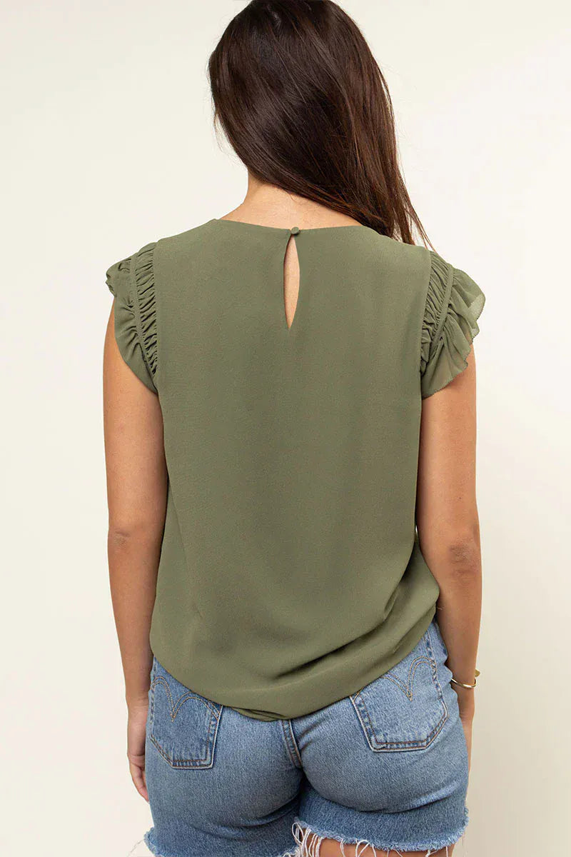 Naked Zebra Tops - Blouse Final Sale Ruffle Shoulder Shell Top Laurel