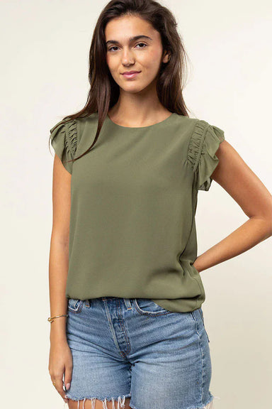 Naked Zebra Tops - Blouse Sm Final Sale Ruffle Shoulder Shell Top Laurel