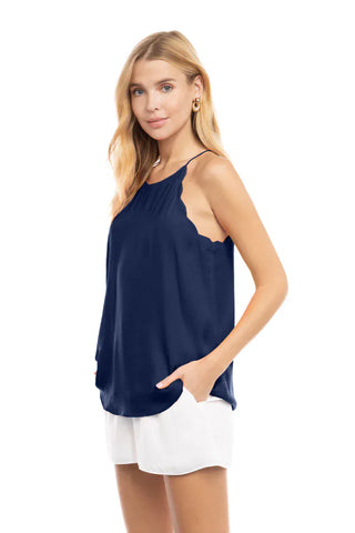 Naked Zebra Tops - Camisole Scallop Tank Top Navy