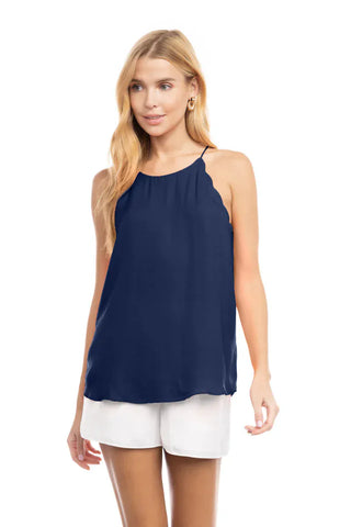 Naked Zebra Tops - Camisole Sm Scallop Tank Top Navy
