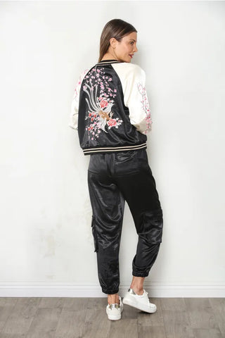 Paparazzi Outerwear - Jackets Reversible Cherry Bloom Embroidered Satin Jacket