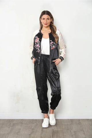 Paparazzi Outerwear - Jackets Reversible Cherry Bloom Embroidered Satin Jacket