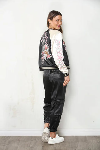 Paparazzi Outerwear - Jackets Reversible Cherry Bloom Embroidered Satin Jacket
