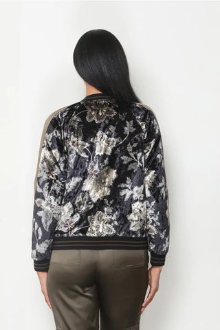 Paparazzi Outerwear - Jackets Reversible Print Panne Velvet Baseball Jacket