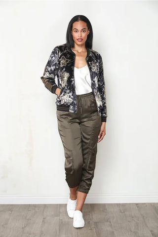 Paparazzi Outerwear - Jackets Reversible Print Panne Velvet Baseball Jacket