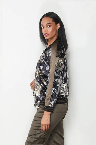 Paparazzi Outerwear - Jackets Reversible Print Panne Velvet Baseball Jacket