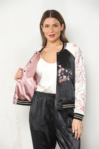 Paparazzi Outerwear - Jackets Sm Reversible Cherry Bloom Embroidered Satin Jacket