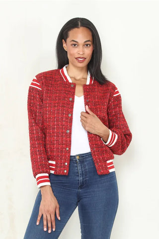 Paparazzi Outerwear - Jackets Tweed Varsity Bomber w/Ribbed Trim