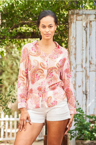 Paparazzi Tops - Blouse Print Voile Long Sleeve Shirt