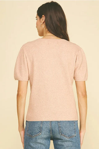 Pinch Tops - Sweaters Ribbed Knit Short Sleeve Sweater Oatmeal