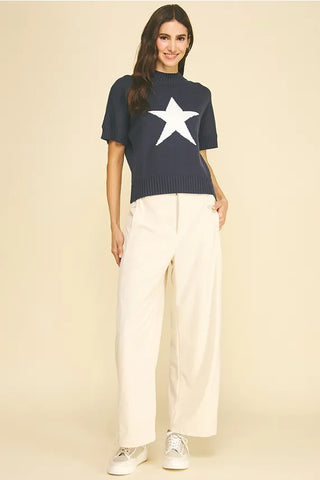 Pinch Tops - Sweaters Short Sleeve Mock Neck Star Sweater