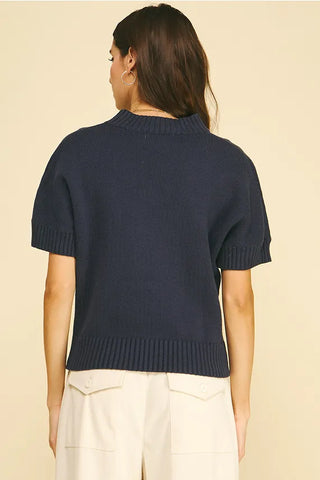 Pinch Tops - Sweaters Short Sleeve Mock Neck Star Sweater