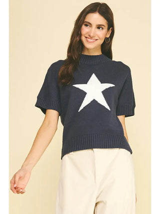 Pinch Tops - Sweaters Sm Short Sleeve Mock Neck Star Sweater