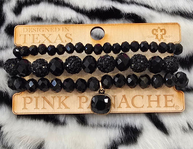 Pink Panache Jewelry - Bracelets Pave Ball & Glossy Glass Beaded Bracelet w/Austrian Crystal Black