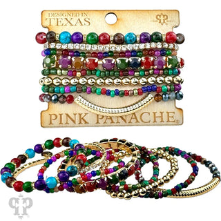 Pink Panache Jewelry - Bracelets Rhinestone and Beaded Stands Stretch Bracelets Multi
