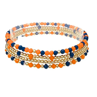 Queens Designs Jewelry - Bracelets Set of 4 Gameday Stretch Bracelets Orange/Navy
