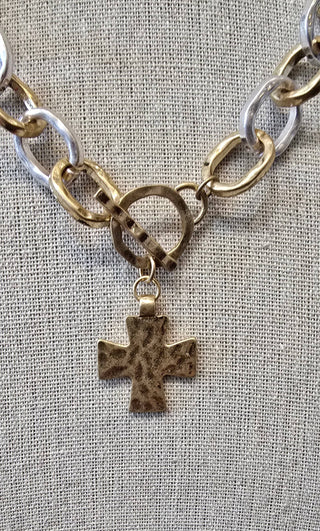 Cross Pendant on two town link chain