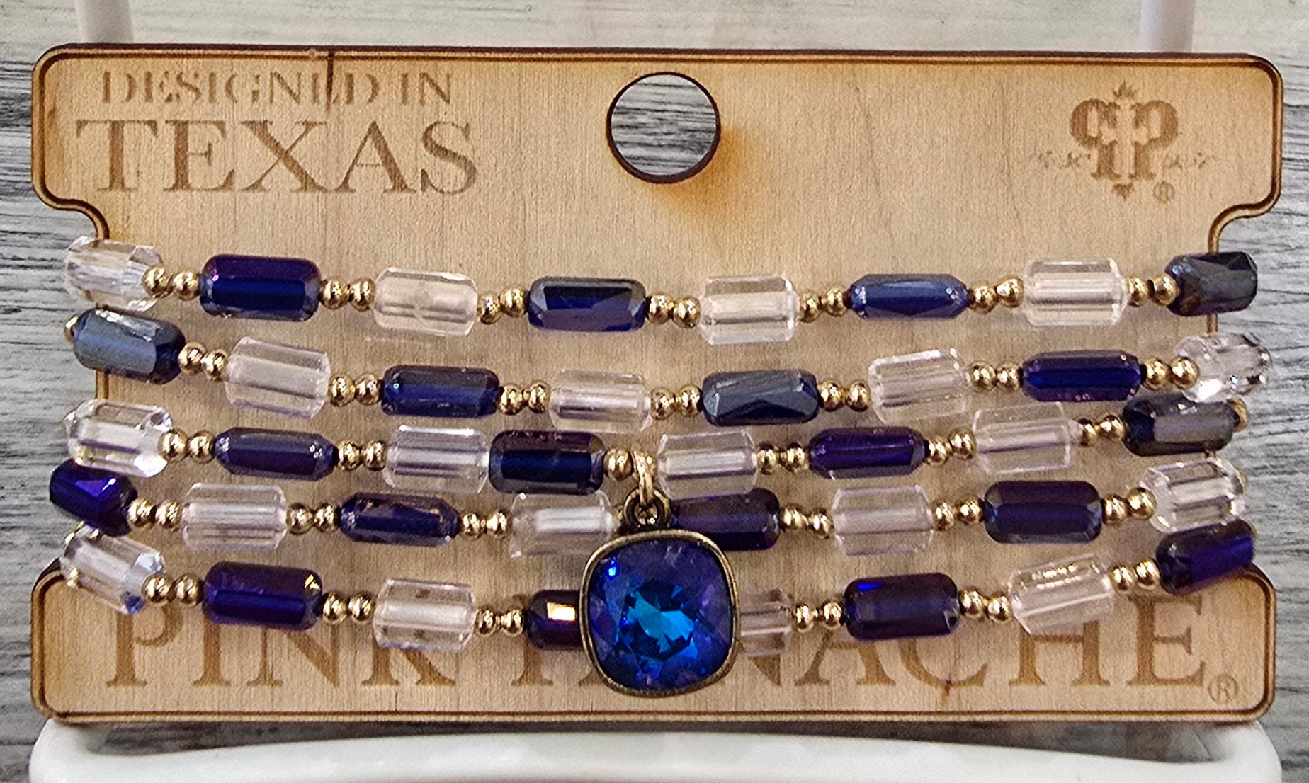 Rectangle Beaded Bracelet Set w/Austrian Crystals Blue