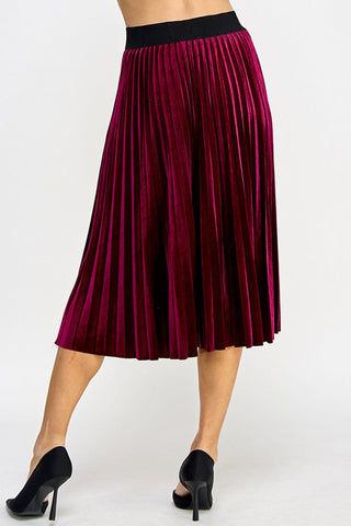 See And Be Seen Bottoms - Skirts Final Sale Velvet Pleats Skirt Burgundy