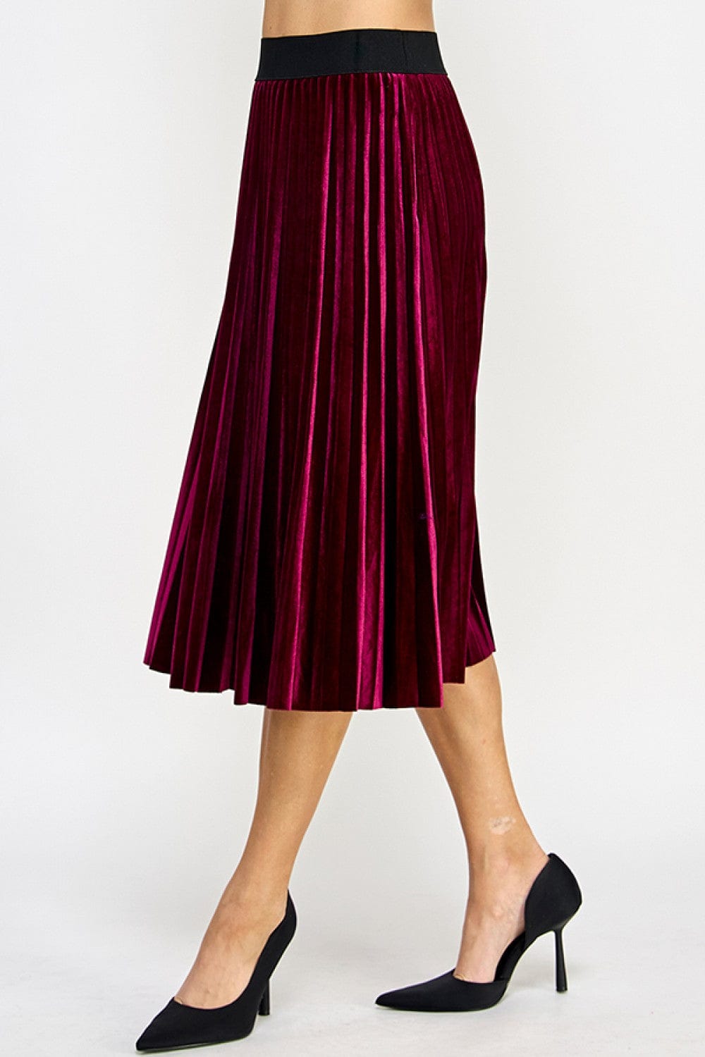 See And Be Seen Bottoms - Skirts Final Sale Velvet Pleats Skirt Burgundy
