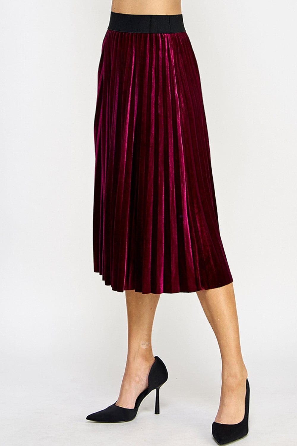 See And Be Seen Bottoms - Skirts Final Sale Velvet Pleats Skirt Burgundy