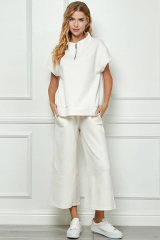 See And Be Seen bottoms - Sweatpants Textured Cropped Wide Leg Pant Cream