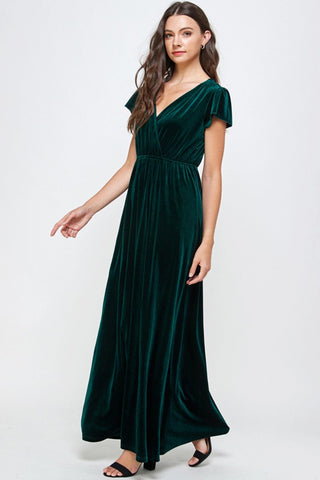 See And Be Seen Dresses Final Sale Velvet Short Sleeve Maxi Dress Forest
