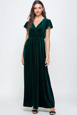 See And Be Seen Dresses Sm Final Sale Velvet Short Sleeve Maxi Dress Forest