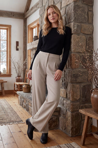 She + Sky Bottoms - Pants Front Pleated Knit Pants Stone
