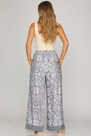 She + Sky Bottoms - Pants Wide Leg Woven Print Pants