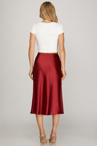 She + Sky Bottoms - Skirts Sale Satin Bias Midi Skirt Red 01/26