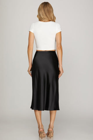 She + Sky Bottoms - Skirts Satin Bias Midi Skirt Black