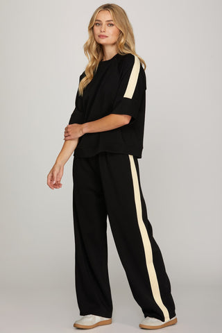 She + Sky bottoms - Sweatpants Soft Knit Pants w/ Contrast Side Tape