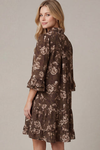 She + Sky Dresses 3/4 Sleeve Button Down Ruffle Hem Dress