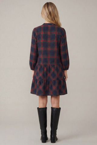 She + Sky Dresses 3/4 Sleeve Woven Plaid Button Down Dress
