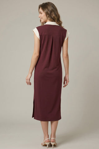 She + Sky Dresses Drop Shoulder Midi Dress w/Pockets Wine