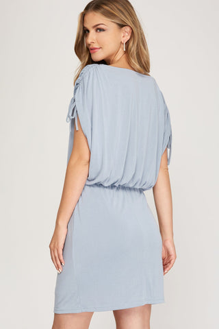She + Sky Dresses Final Sale Sleeveless Ruched Drawstring Drop Shoulder Knit Dress