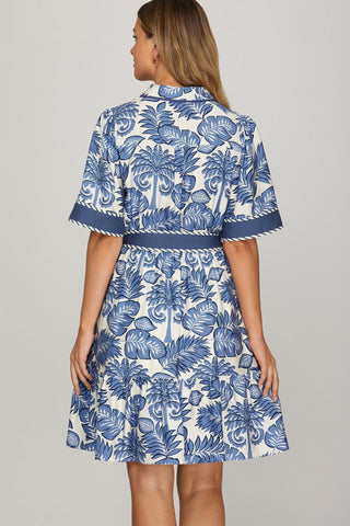 She + Sky Dresses Half Sleeve Button Down Print Dress