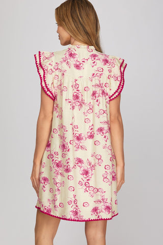 She + Sky Dresses Ruffle Picot Stitch Sleeve Dress w/Pockets