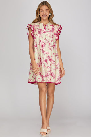 She + Sky Dresses Ruffle Picot Stitch Sleeve Dress w/Pockets
