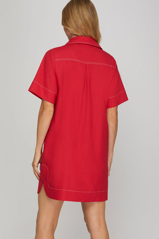 She + Sky Dresses Short Sleeve Button Down Shirt Dress