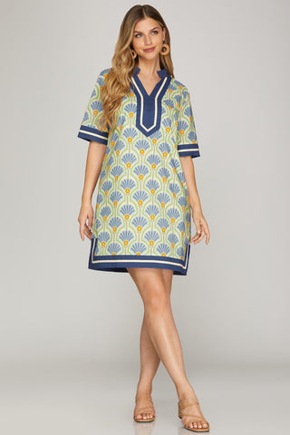 She + Sky Dresses Short sleeve Printed Dress w/Solid Trim
