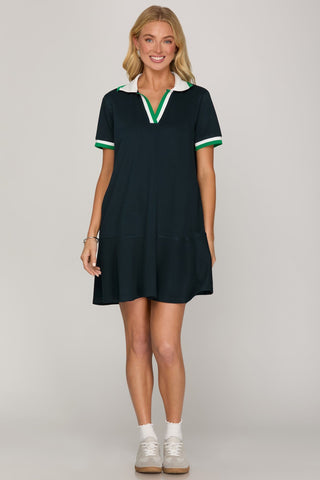 She + Sky Dresses Short Sleeve Rib Collar Dress Navy