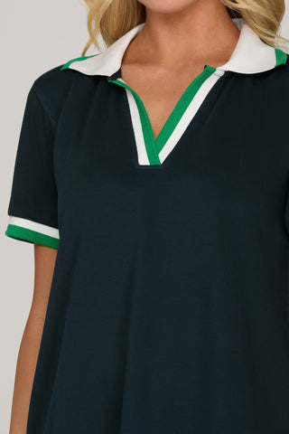 She + Sky Dresses Short Sleeve Rib Collar Dress Navy