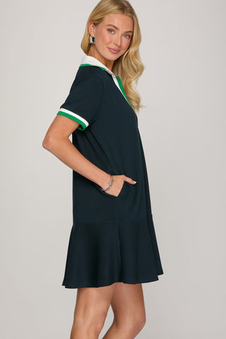 She + Sky Dresses Short Sleeve Rib Collar Dress Navy