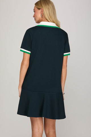 She + Sky Dresses Short Sleeve Rib Collar Dress Navy