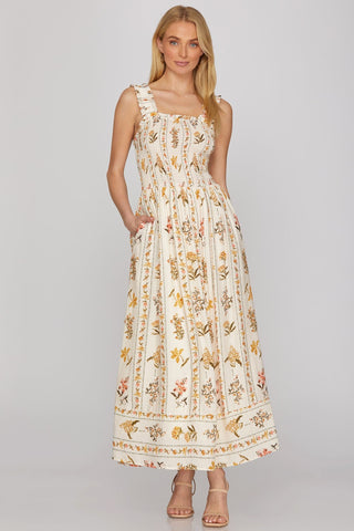 She + Sky Dresses Sleeveless Print Smocked Maxi Dress