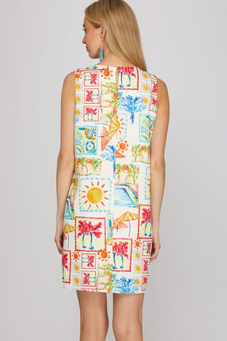 She + Sky Dresses Sleeveless Woven Print A-line Dress w/Pockets