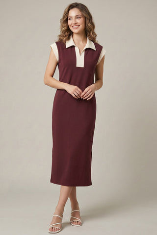 She + Sky Dresses Sm Drop Shoulder Midi Dress w/Pockets Wine